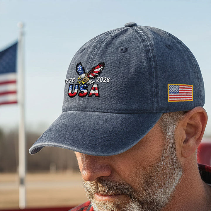 Vasket Bomulds Kasket med Broderet Amerikansk Flag