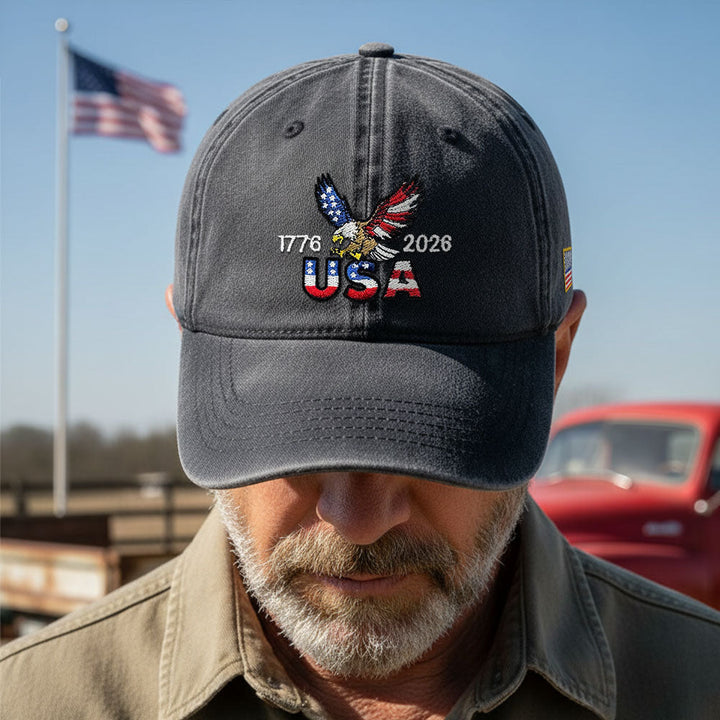 Vasket Bomulds Kasket med Broderet Amerikansk Flag
