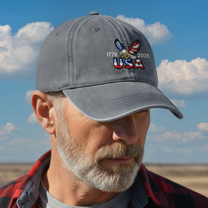 Vasket Bomulds Kasket med Broderet Amerikansk Flag