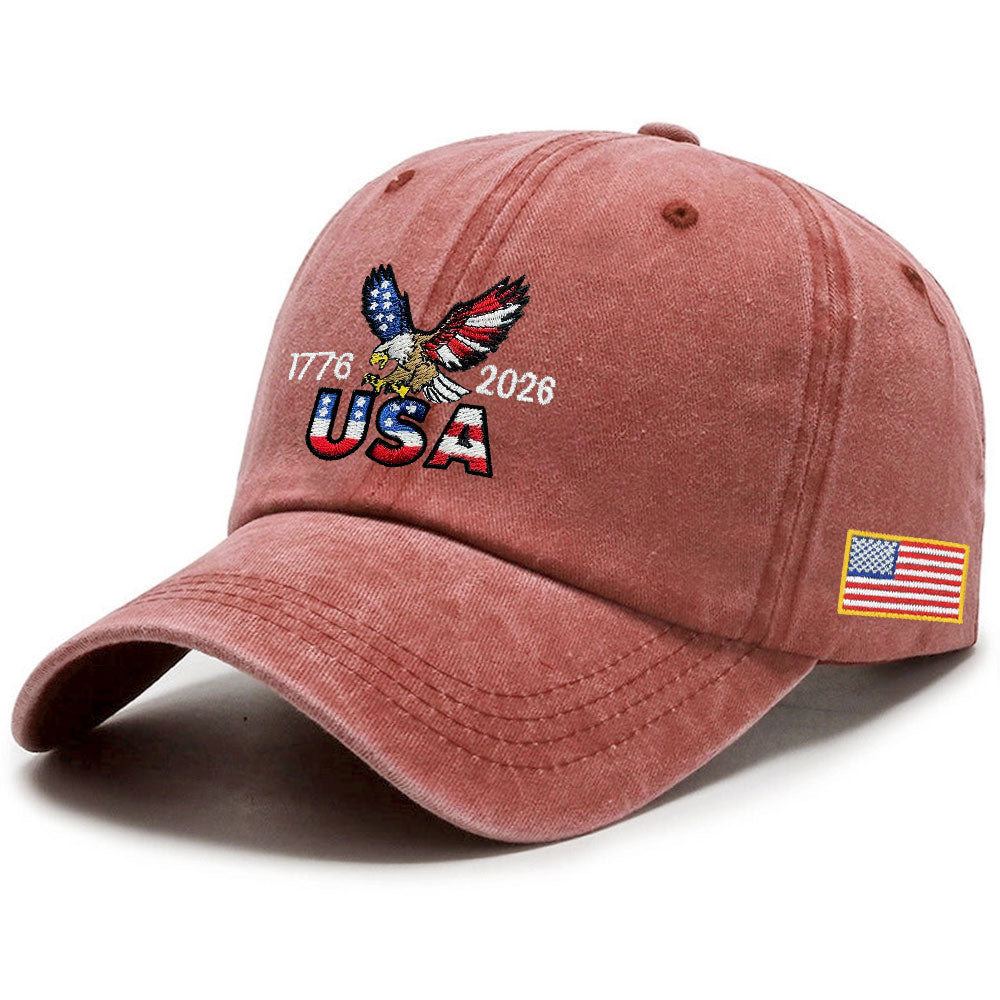 Vasket Bomulds Kasket med Broderet Amerikansk Flag