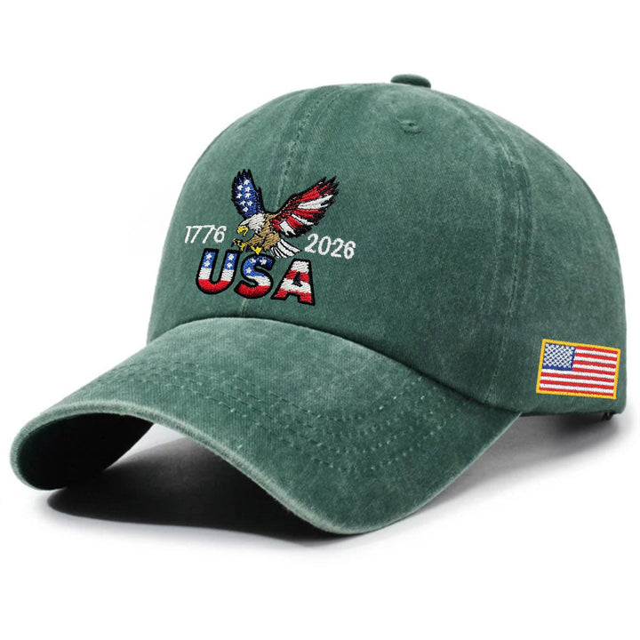 Vasket Bomulds Kasket med Broderet Amerikansk Flag