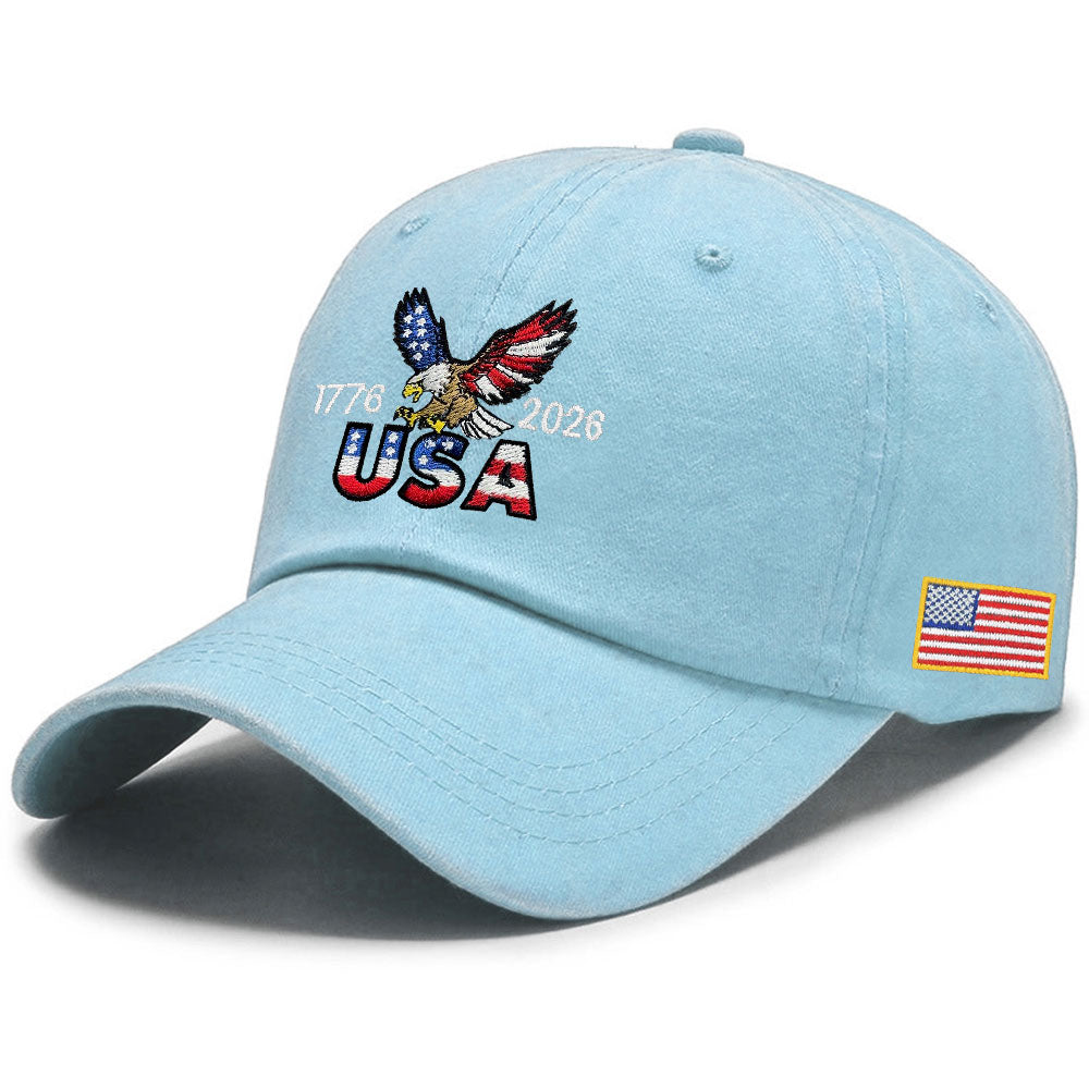 Vasket Bomulds Kasket med Broderet Amerikansk Flag