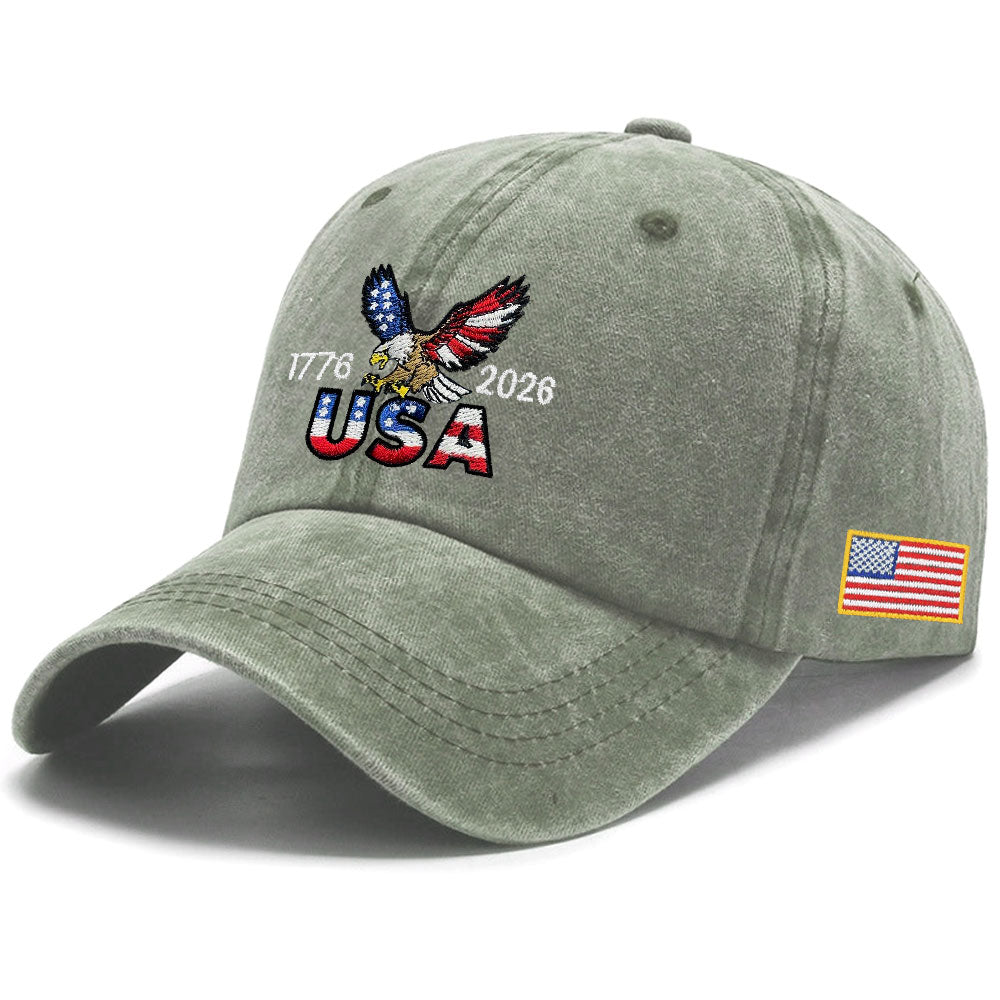 Vasket Bomulds Kasket med Broderet Amerikansk Flag