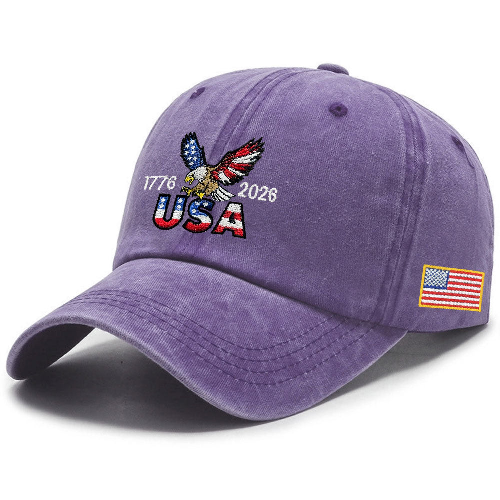 Vasket Bomulds Kasket med Broderet Amerikansk Flag
