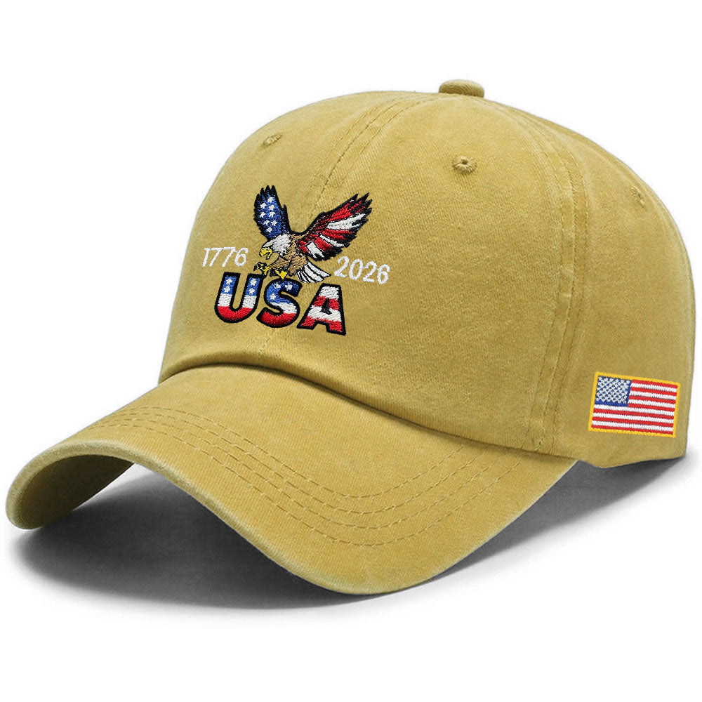 Vasket Bomulds Kasket med Broderet Amerikansk Flag