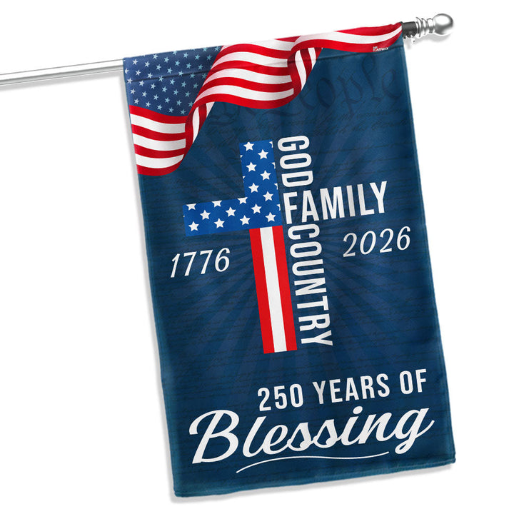 Dobbelt-Sidet Patriotisk Flag i Lærred - 250 Års Velsignelse Gud