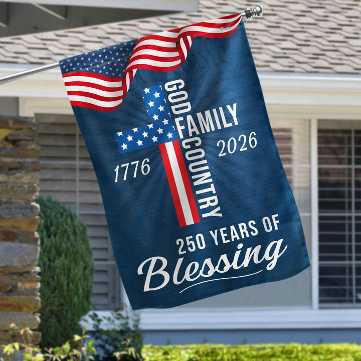Dobbelt-Sidet Patriotisk Flag i Lærred - 250 Års Velsignelse Gud