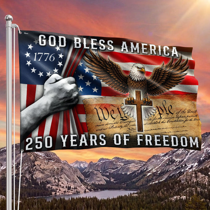 Dobbelt-Sidet Christian Grommet Flag 250 År med Frihed 1776-2026