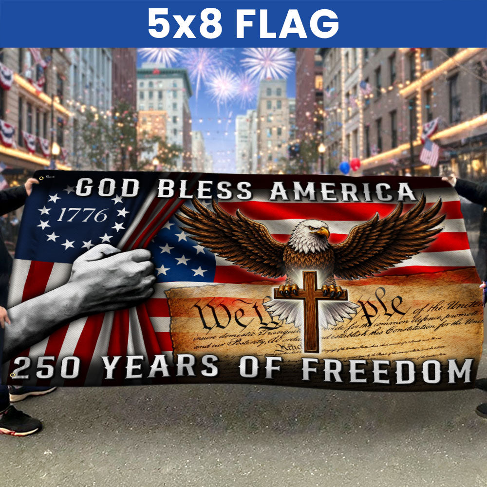 Dobbelt-Sidet Christian Grommet Flag 250 År med Frihed 1776-2026