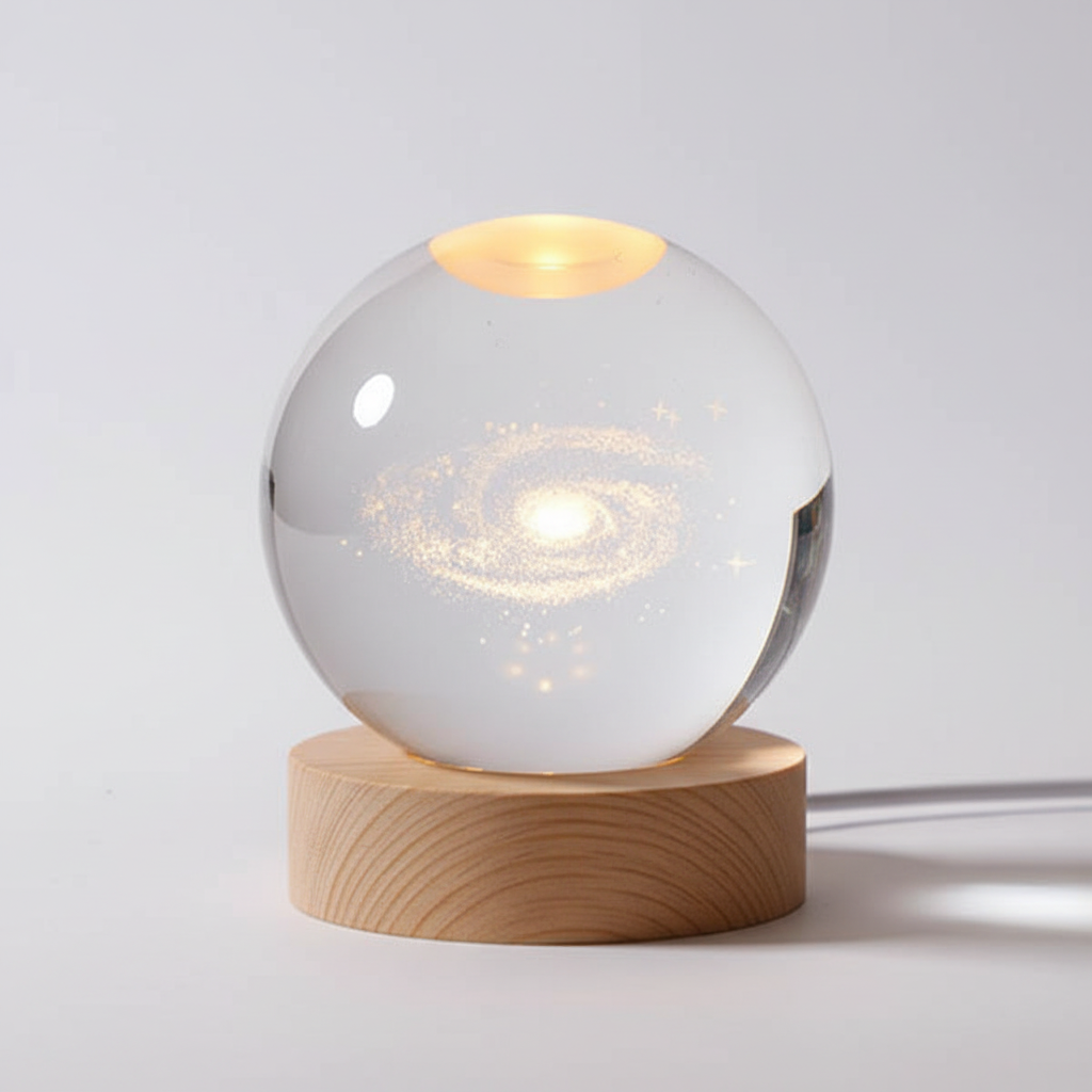 3D Planet Lampe i Træ med Varm LED Lys