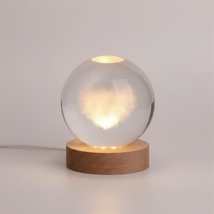 3D Planet Lampe i Træ med Varm LED Lys