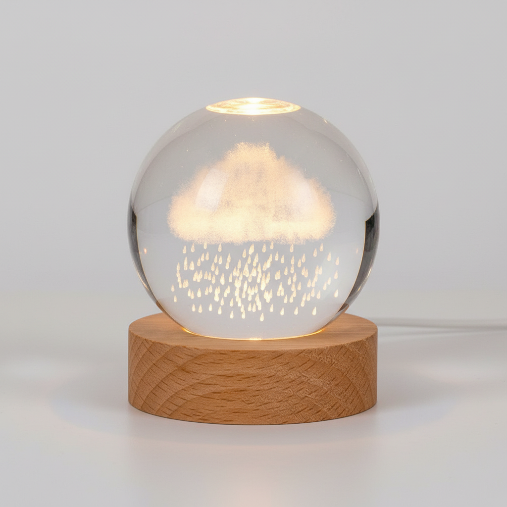 3D Planet Lampe i Træ med Varm LED Lys