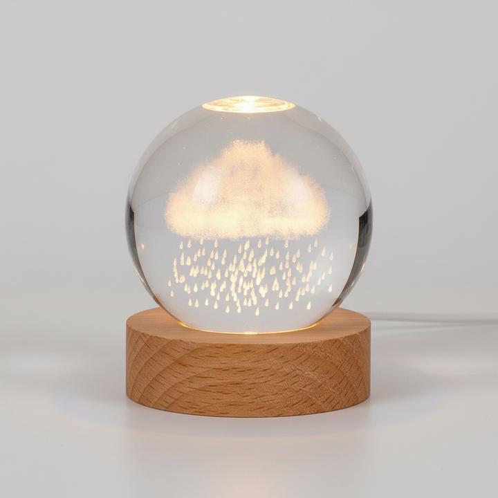 3D Planet Lampe i Træ med Varm LED Lys