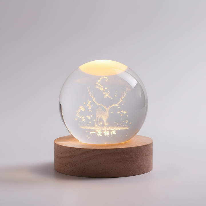 3D Planet Lampe i Træ med Varm LED Lys