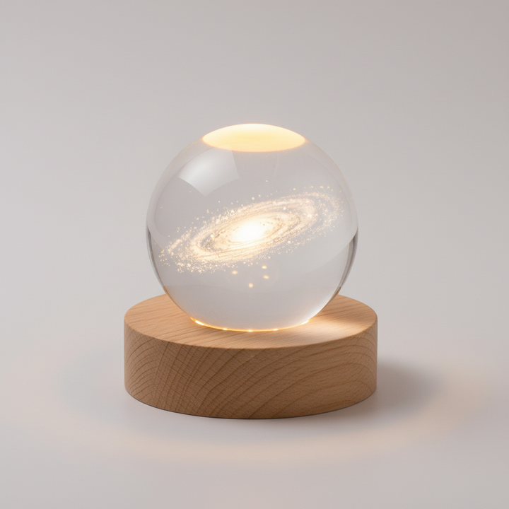 3D Planet Lampe i Træ med Varm LED Lys