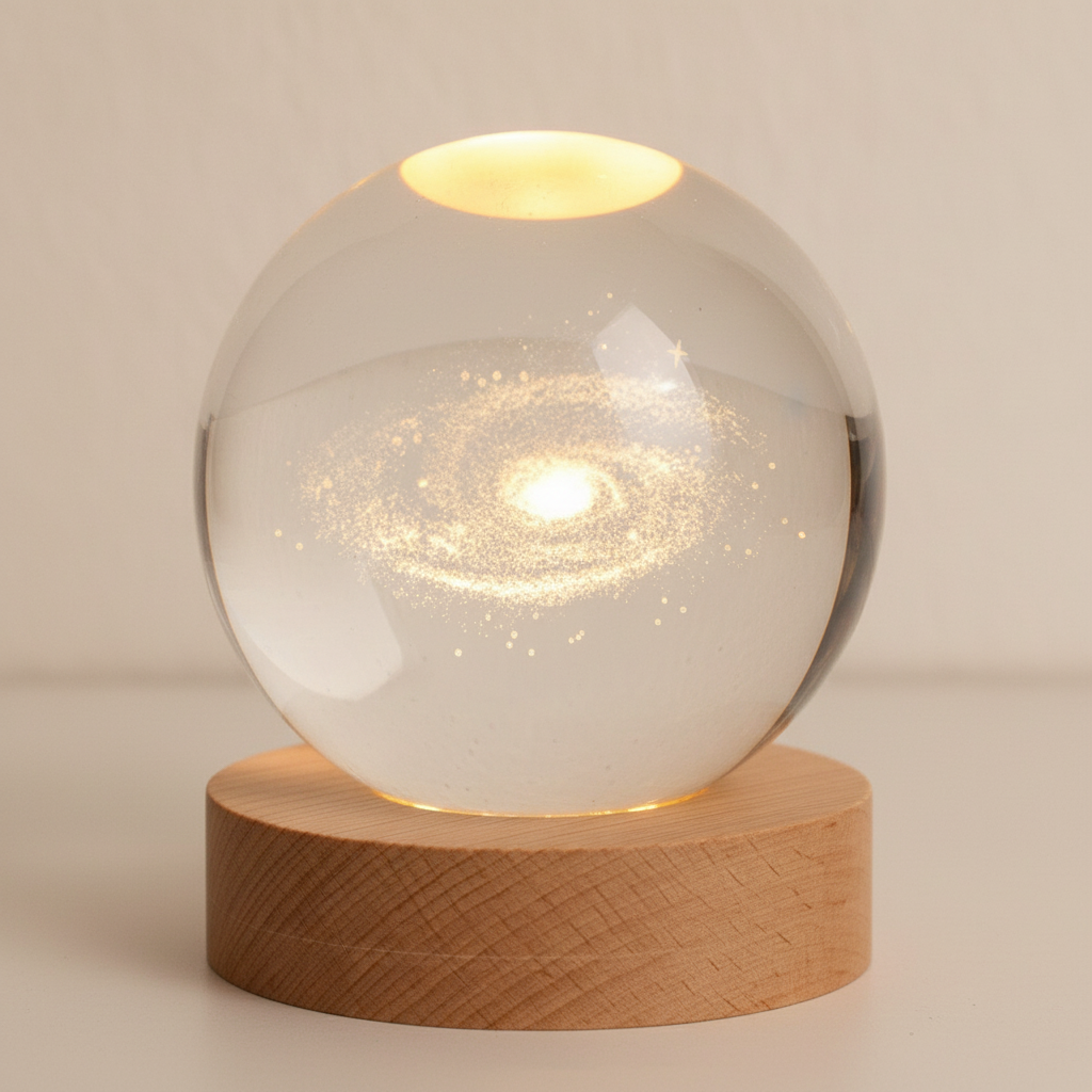 3D Planet Lampe i Træ med Varm LED Lys