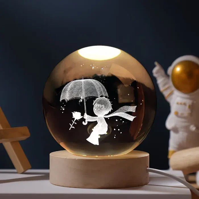 3D Planet Lampe i Træ med Varm LED Lys