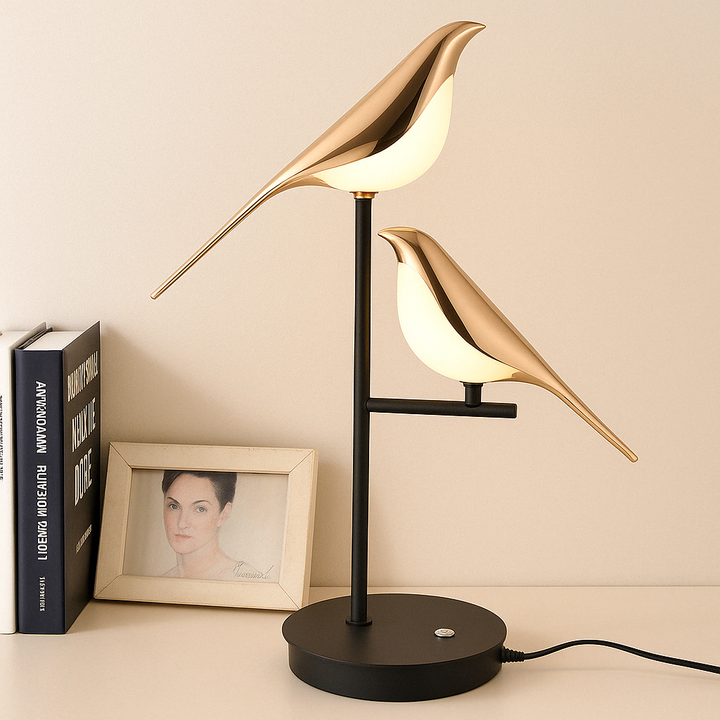 Guld Fugleformet Bordlampe med Justerbart LED Lys