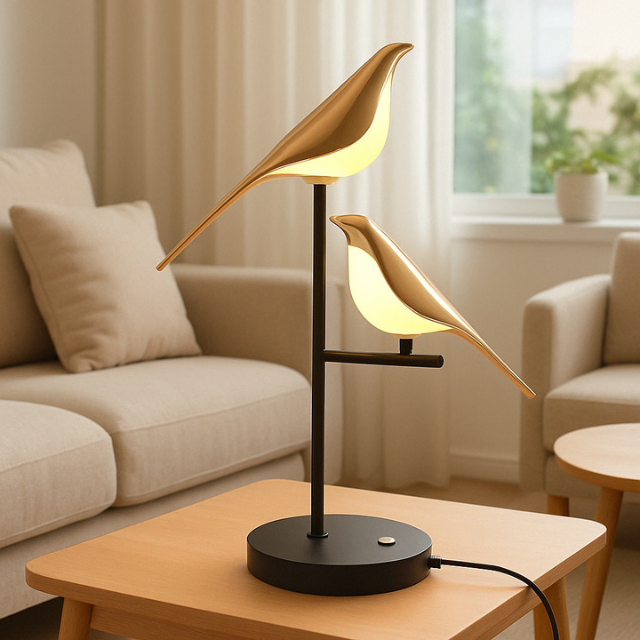 Guld Fugleformet Bordlampe med Justerbart LED Lys