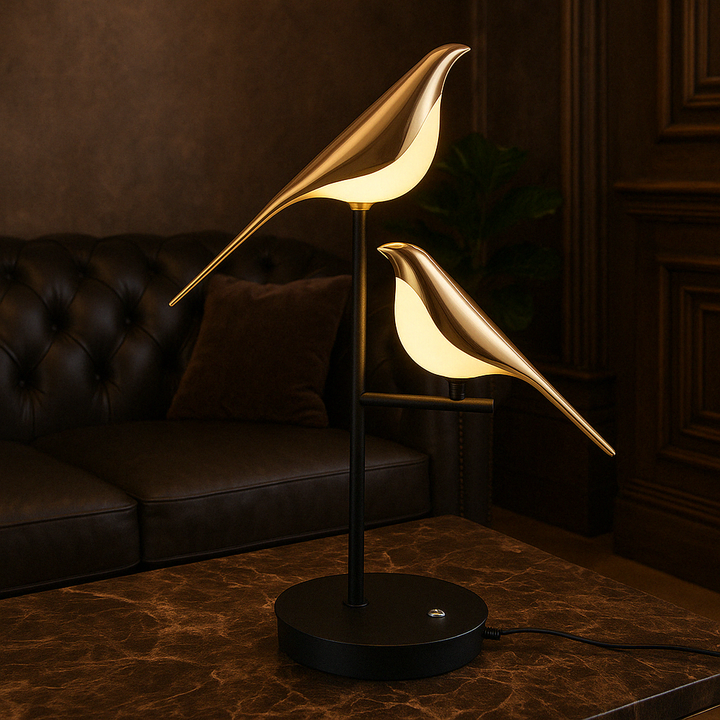 Guld Fugleformet Bordlampe med Justerbart LED Lys