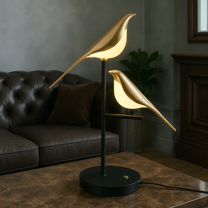 Guld Fugleformet Bordlampe med Justerbart LED Lys