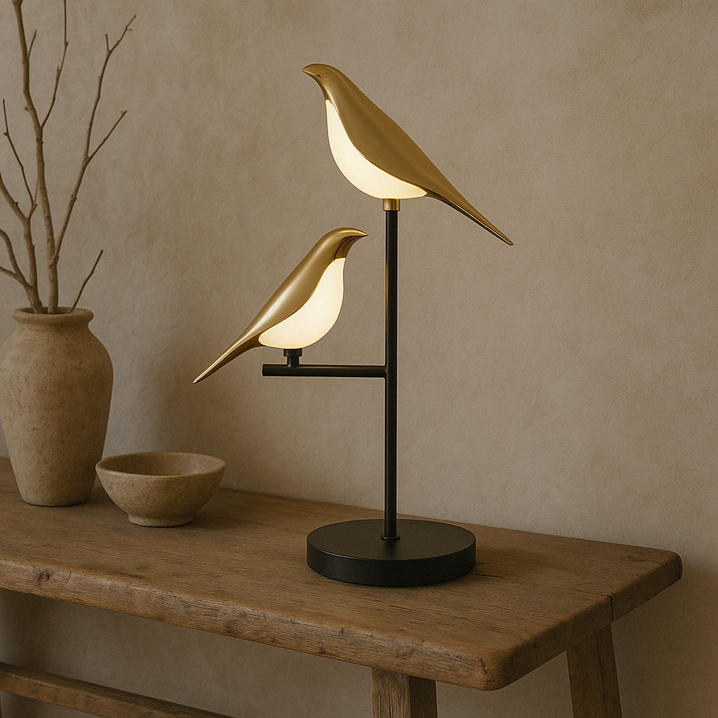 Guld Fugleformet Bordlampe med Justerbart LED Lys