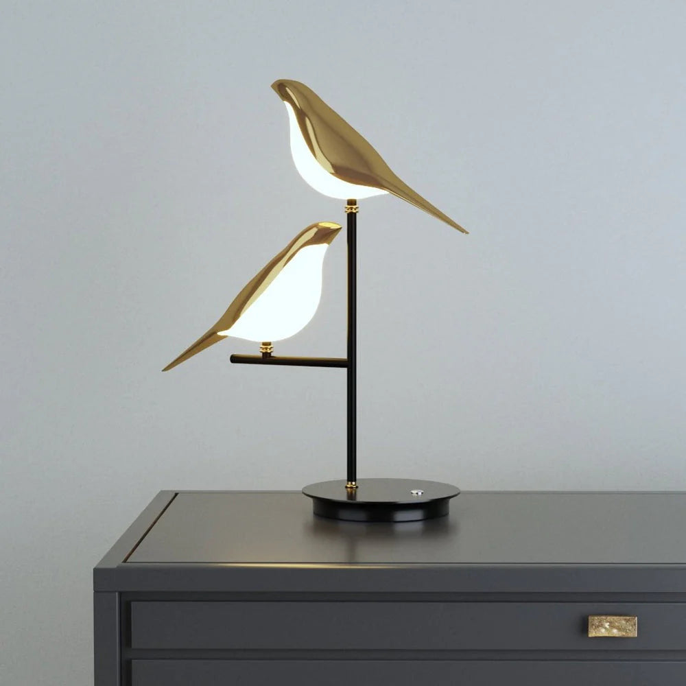 Guld Fugleformet Bordlampe med Justerbart LED Lys