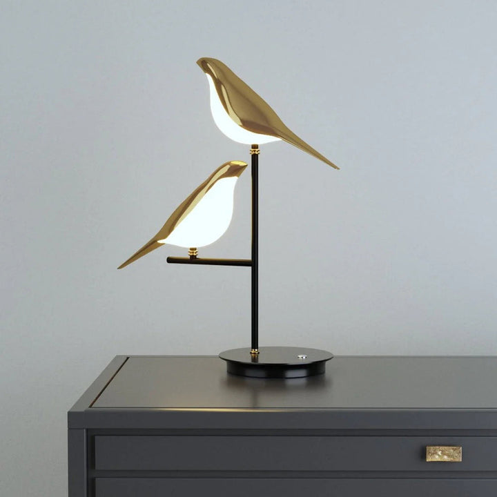 Guld Fugleformet Bordlampe med Justerbart LED Lys