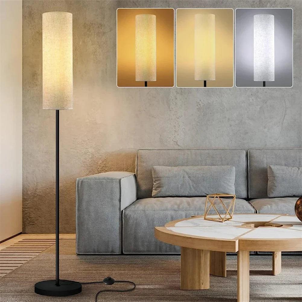 Moderne Sort Jern Gulvlampe med Stofskærm og LED Belysning