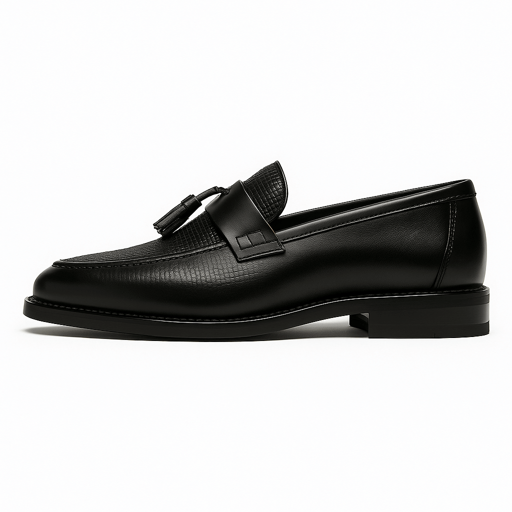 Tassel-loafer i læder med flettemønster