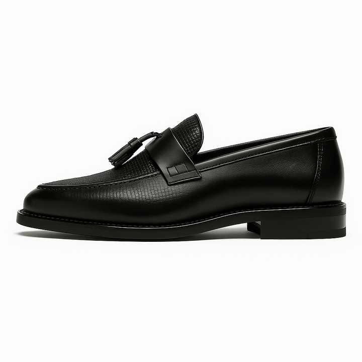 Tassel-loafer i læder med flettemønster