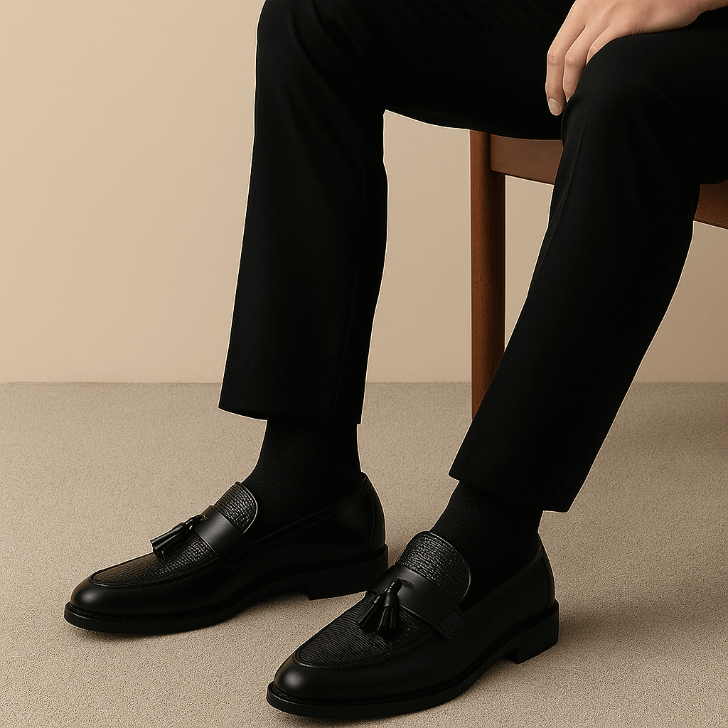 Tassel-loafer i læder med flettemønster