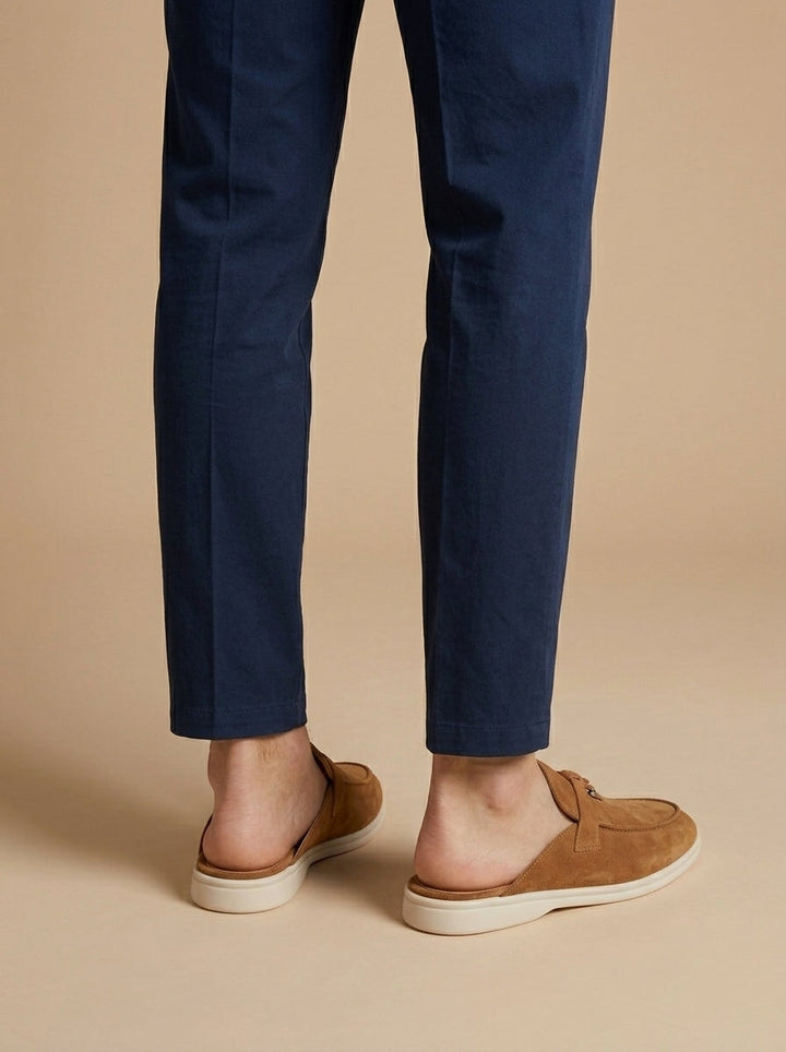 Loafer i ruskindslignende materiale med åben hæl
