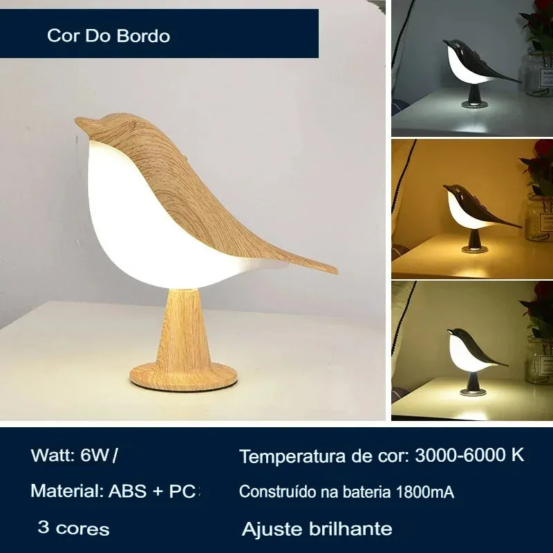 Træ Bordlampe med Fugledesign - Håndlavet og Bæredygtig