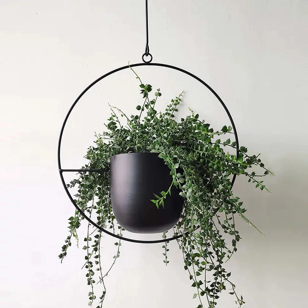 Moderne Geometriske Hængeplanter i Sort Jern