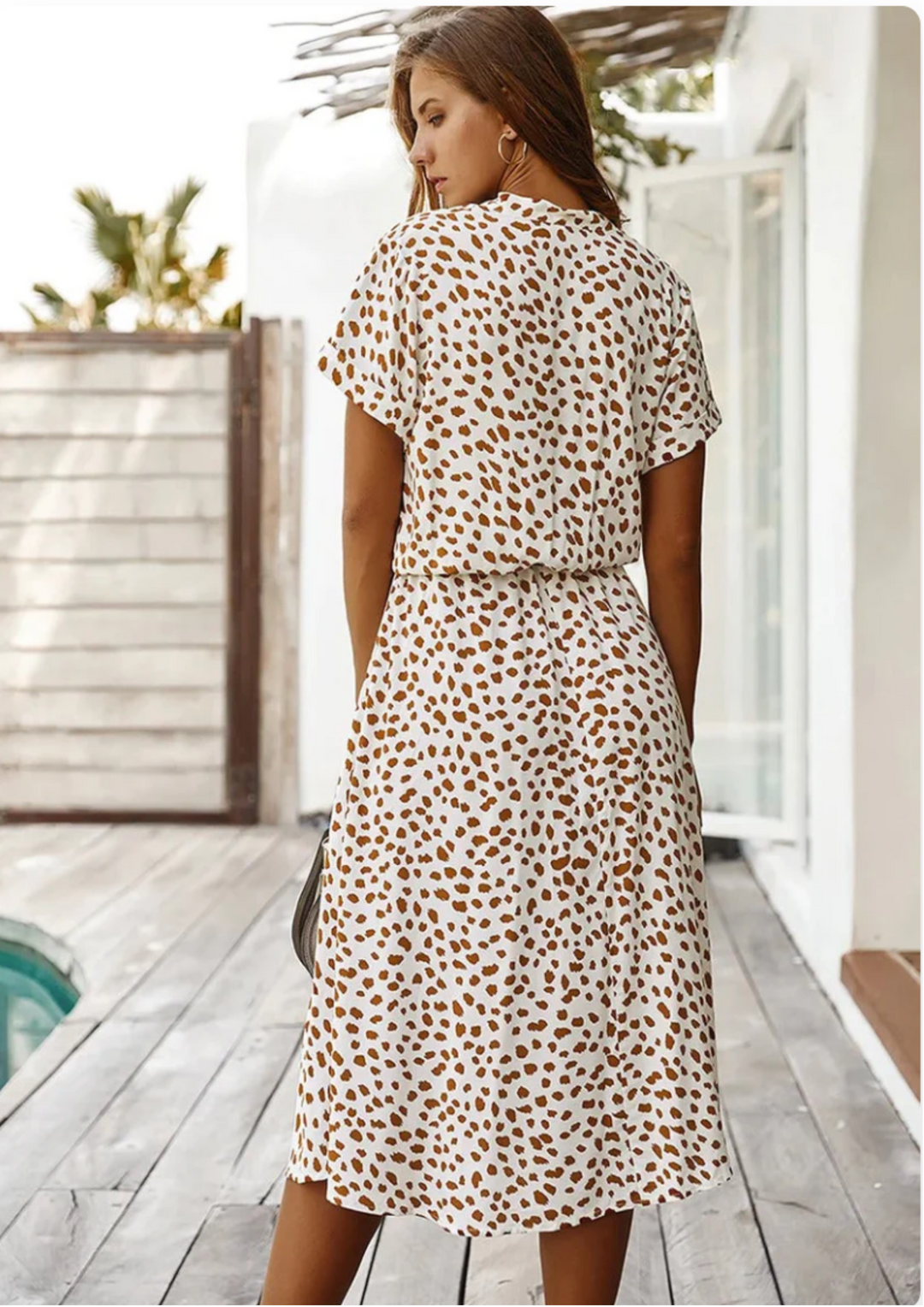 Sienna | Kvinders Prikket Print Knap-Ned Midi Kjole