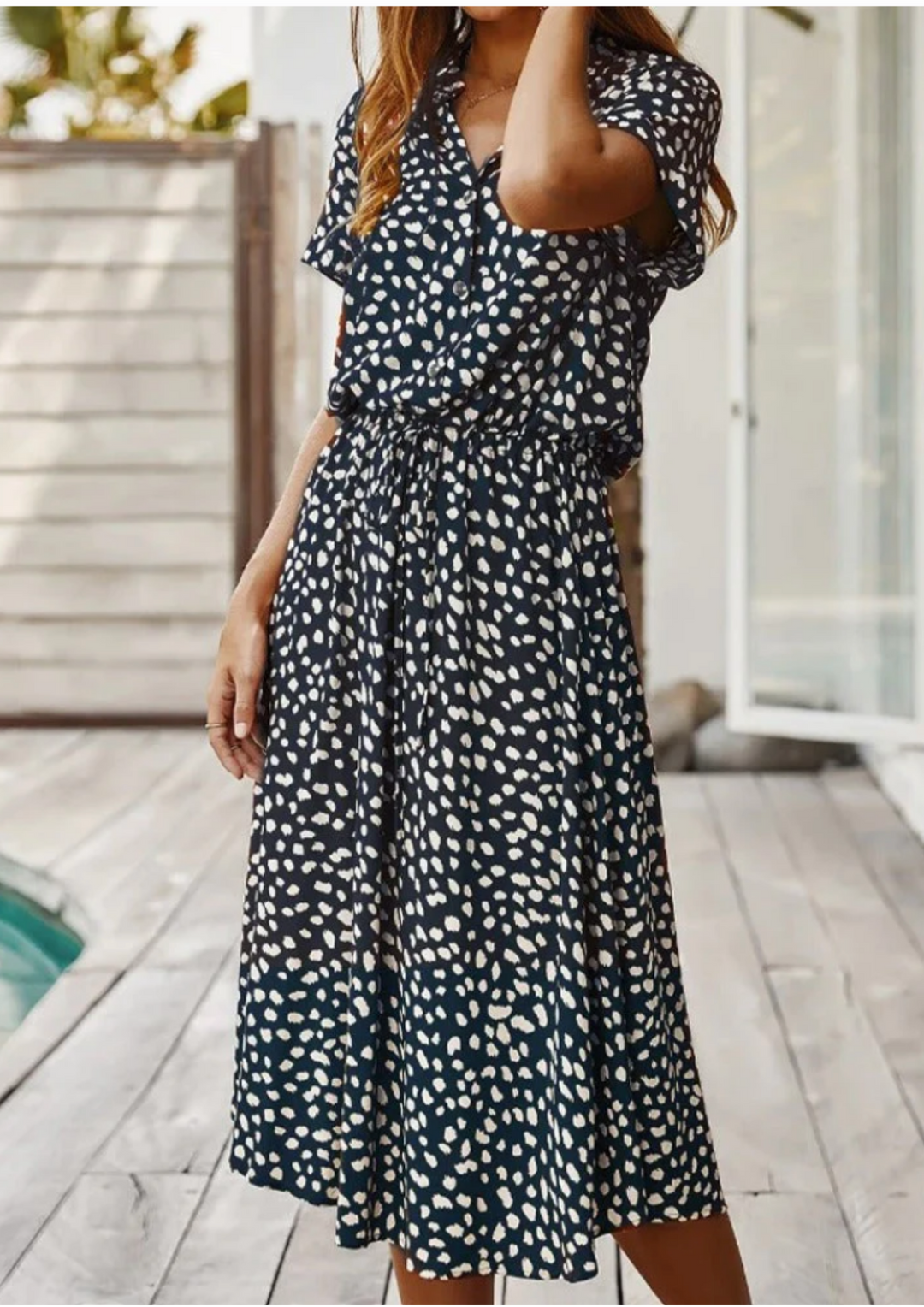 Sienna | Kvinders Prikket Print Knap-Ned Midi Kjole