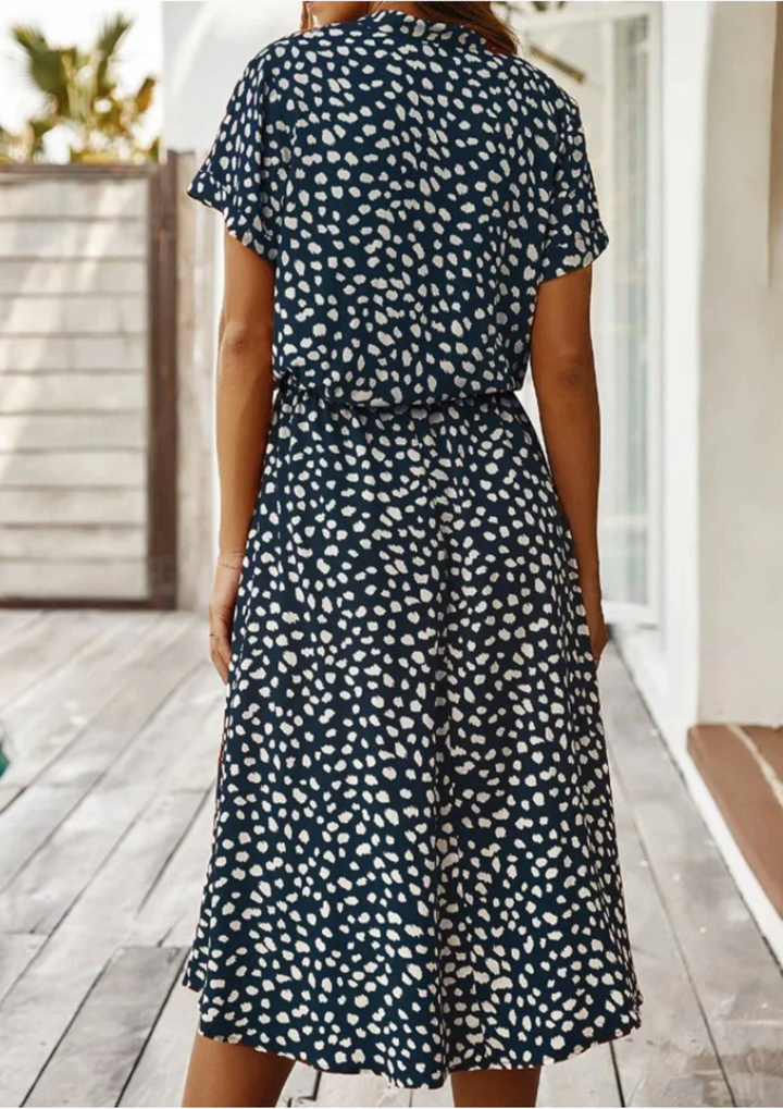 Sienna | Kvinders Prikket Print Knap-Ned Midi Kjole