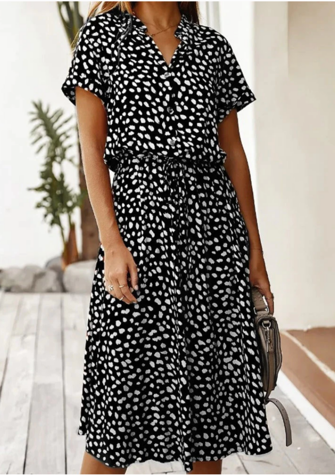 Sienna | Kvinders Prikket Print Knap-Ned Midi Kjole