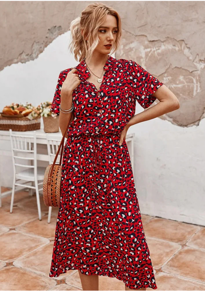 Sienna | Kvinders Prikket Print Knap-Ned Midi Kjole
