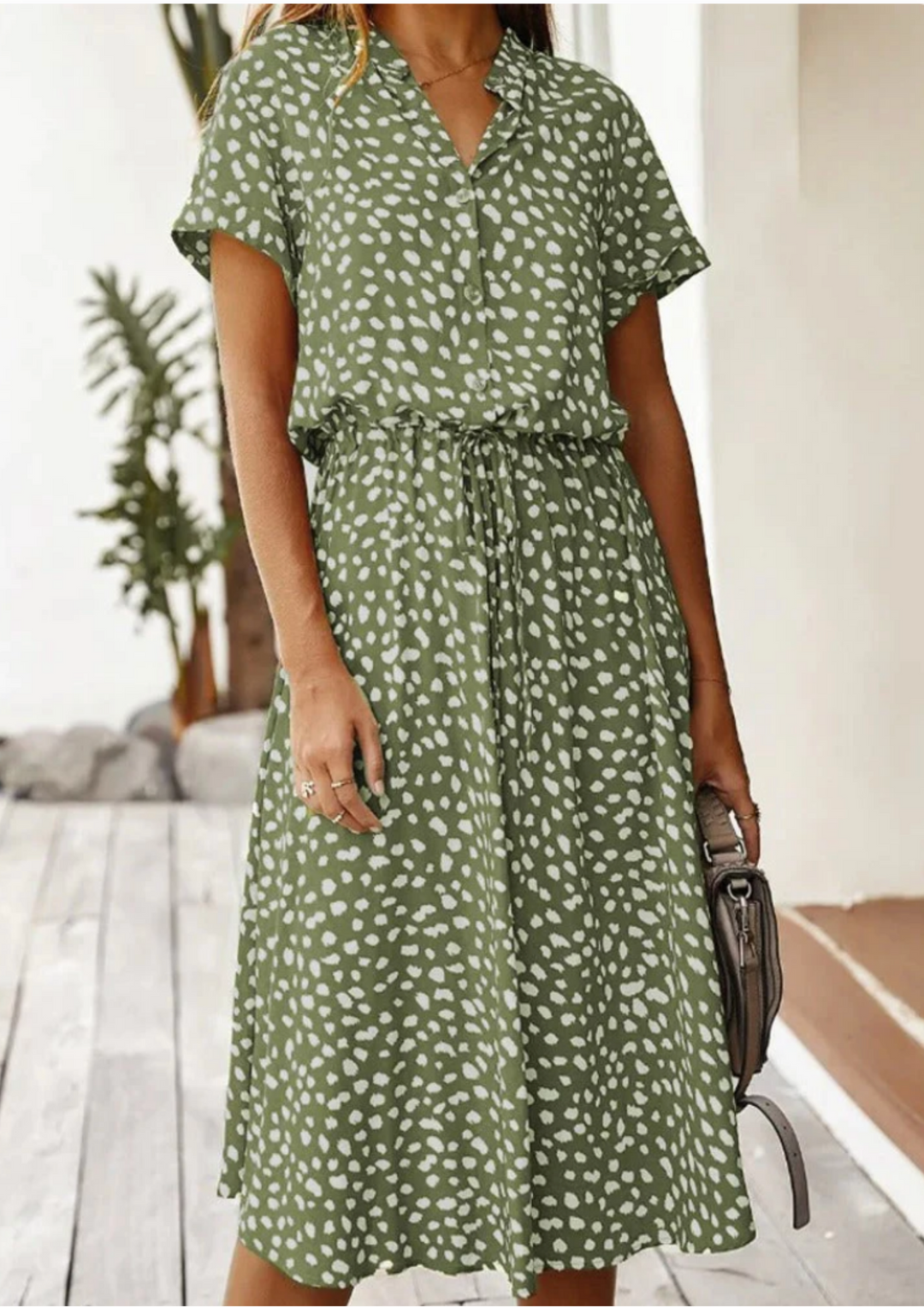Sienna | Kvinders Prikket Print Knap-Ned Midi Kjole