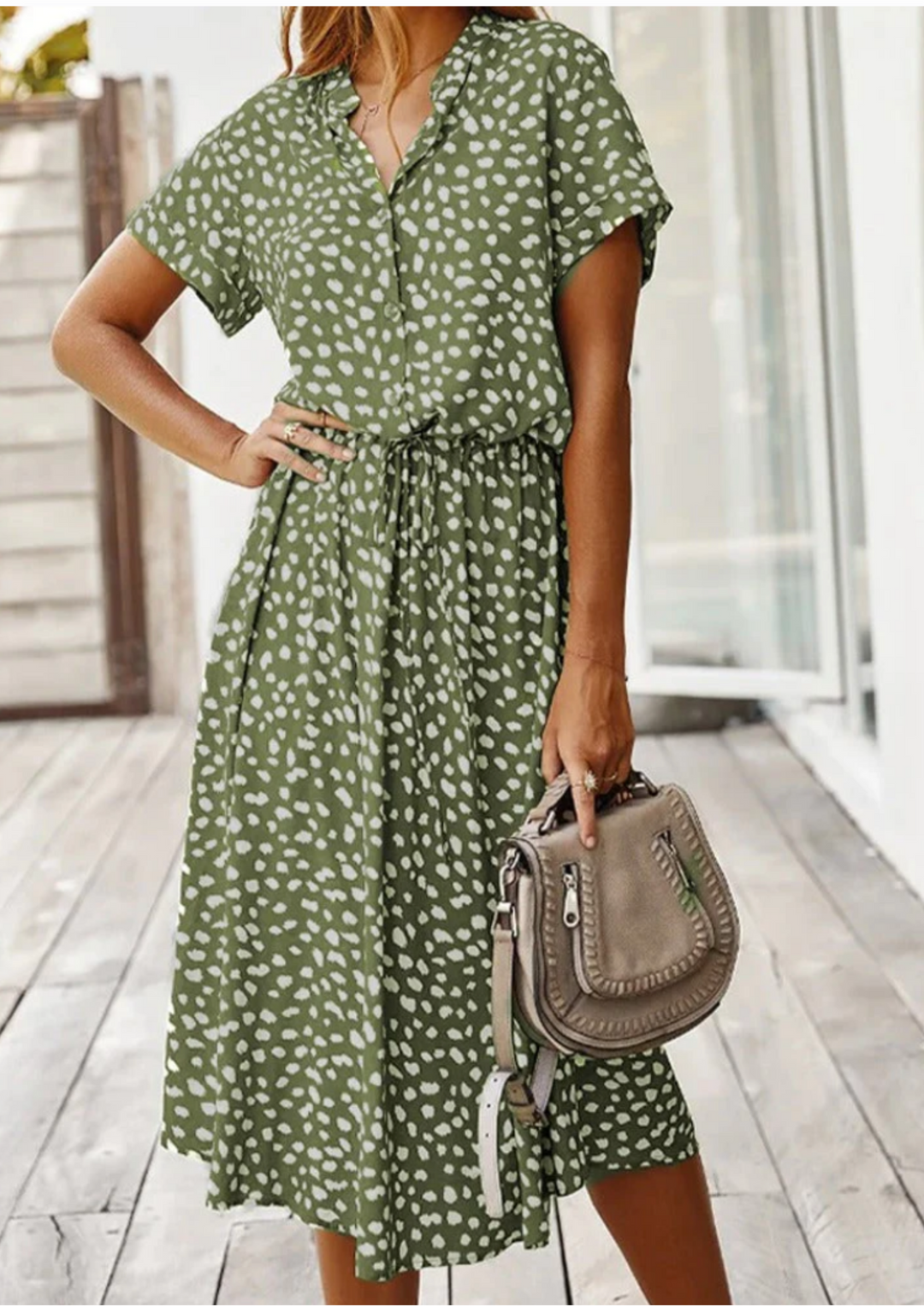 Sienna | Kvinders Prikket Print Knap-Ned Midi Kjole