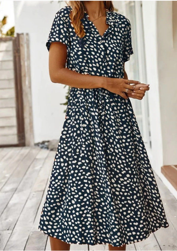 Sienna | Kvinders Prikket Print Knap-Ned Midi Kjole