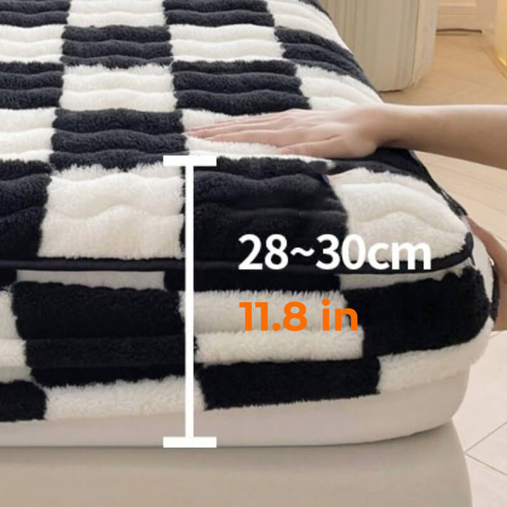 Velvet Tjekket Fitted Sheet i Mælk Velvet