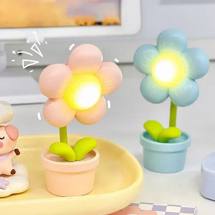 Blomster LED Natlampe til Børn - Beroligende USB Genopladelig Bordlampe
