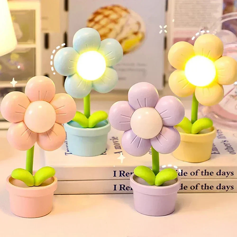 Blomster LED Natlampe til Børn - Beroligende USB Genopladelig Bordlampe