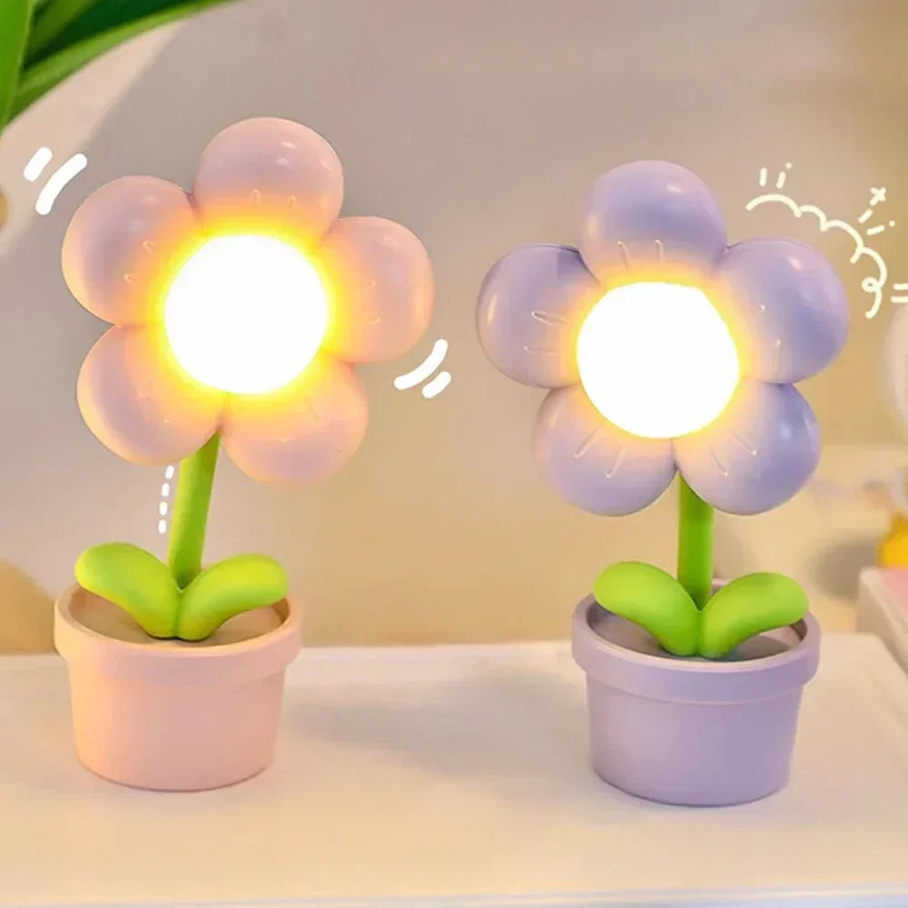 Blomster LED Natlampe til Børn - Beroligende USB Genopladelig Bordlampe