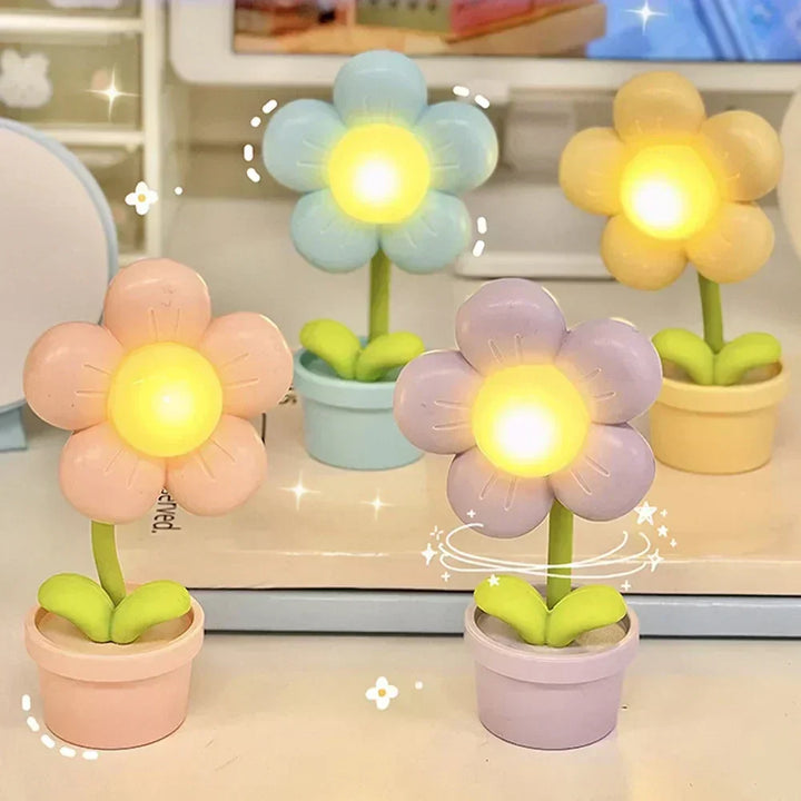 Blomster LED Natlampe til Børn - Beroligende USB Genopladelig Bordlampe