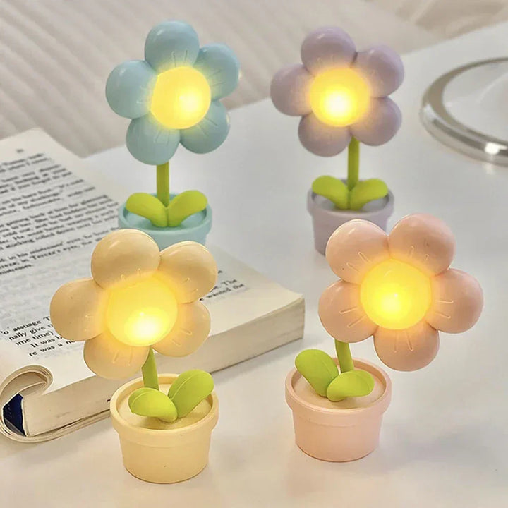 Blomster LED Natlampe til Børn - Beroligende USB Genopladelig Bordlampe