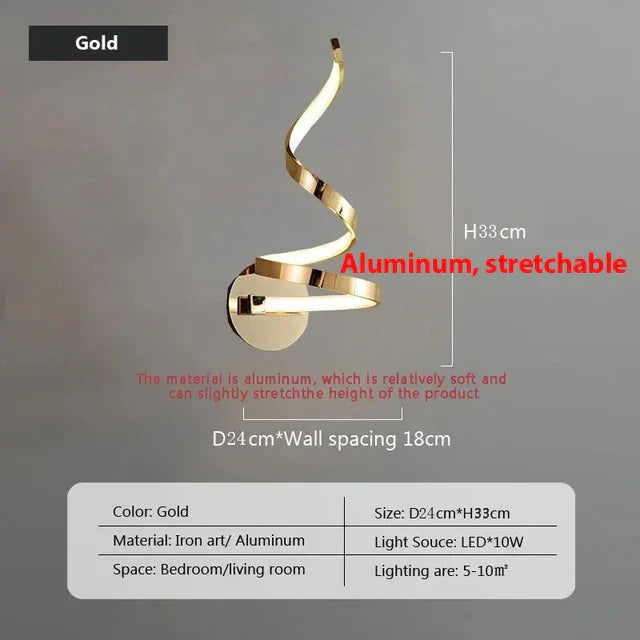 Moderne Spiral LED Væglampe i Jern og Aluminium
